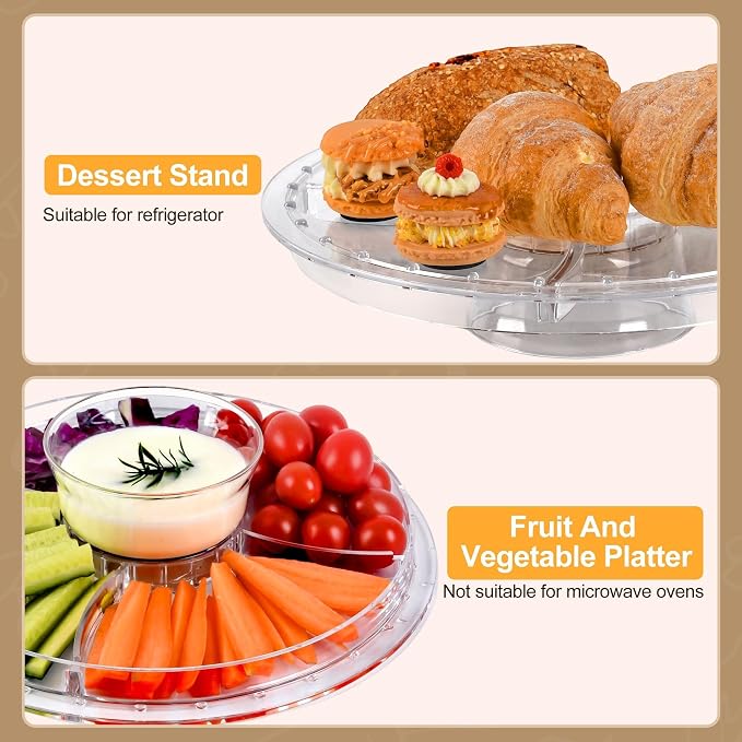 Cake Stand with Acrylic Dome Cover, 6-In-1 Multi-Purpose Cake Stand with Lid, 12.2", Acrylic Cake Stand, Veggie Platter, Salad Bowl, Dessert Platter, Punch Bowl, BPA Free