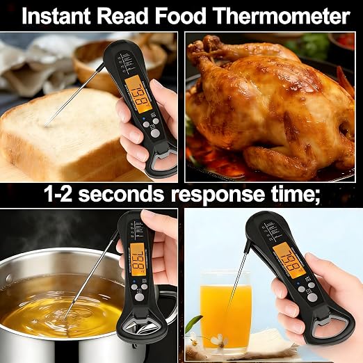 Instant Read Meat Thermometer for Cooking – Waterproof Digital Food Thermometer with Backlit LCD, Long Probe, Fast Accurate Kitchen Thermometer for BBQ, Grill, Candy & Oil (°C/°F)
