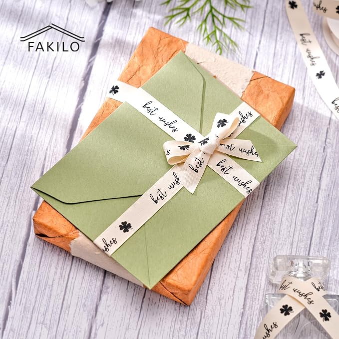 Best Wishes Printed Ribbon 5/8 Inch x 10 Yards Cotton Ribbon for Gift Packaging, Party Decorations, Anniversary Decoration, Handmade Cards
