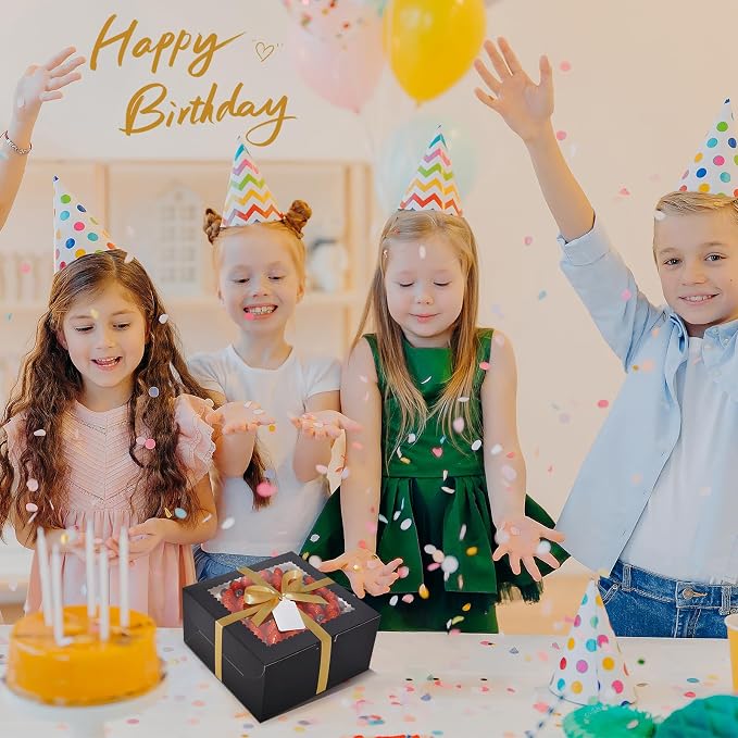 32Pcs 10 Inch Cake Boxes with Cake Boards (16Pcs Black Cake Boxes, 16Pcs Cake Boards), 10x10x5 Inch Bakery Boxes with Window, Cake Carrier Container for Birthday Party, Wedding
