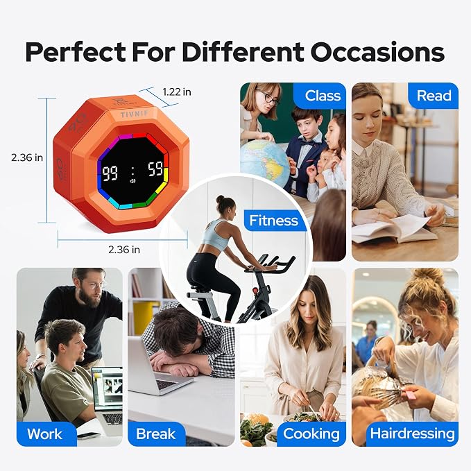 Visual Timer for Kids Kitchen Timer Pomodoro Magnetic Visual Countdown | Smart Gravity Sensing Timer with Large Display Loud Alarm for Study Cooking Classroom Homework Time Management