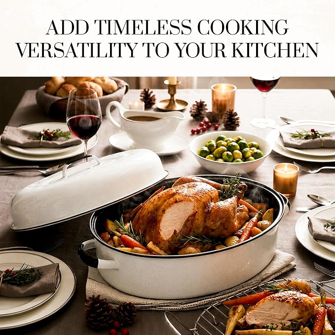 Granite Ware 18-Inch Oval Covered Roaster With Rack - Nonstick Enamel Steel Cookware with Lid for Baking, Broiling, Grilling, Even Cooking - Multiuse Roasting Pan for Versatile Meals
