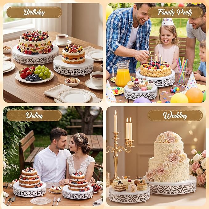 Wenqik 2 Pcs White Metal Cake Stand, 14" 16" Large Round Cupcake Stand Dessert Table Display Set Cake Holder for Wedding Birthday Party Bridal Shower Anniversary Table Decoration