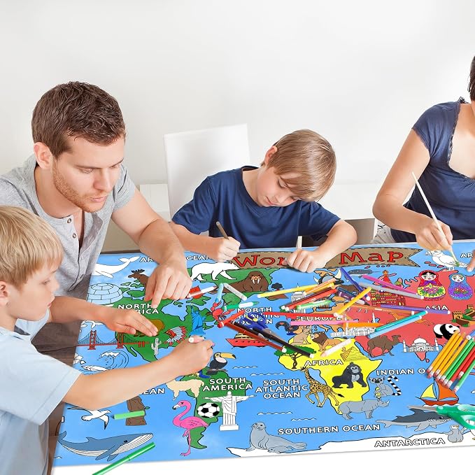 Gatherfun World Map Giant Coloring Poster - 31.5x 72 Inches - Versatile Classroom Wall Décor & Birthday Activity - World Map Poster or Table Cover for School Parties and Special Events