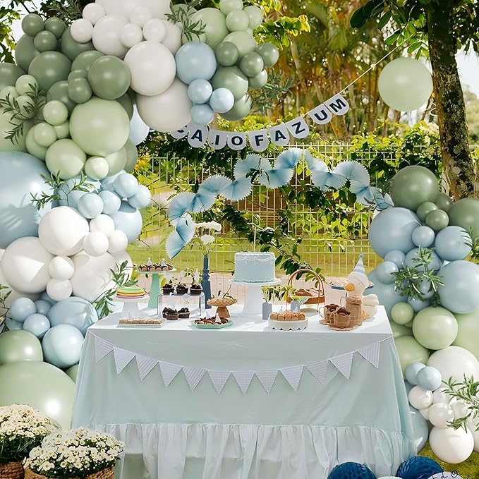 Sage Green Blue Pastel Balloon Arch Kit, 124Pc Macaron Yellow White Green Balloons for Goose Birthday Gender Decorations Baby Shower Wedding Decor
