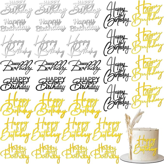 Barydat 50 Pcs Happy Birthday Cake Toppers Bulk Mirror Acrylic Cupcake Topper Decorations Happy Birthday Sign for Cake Inserts Decor Celebrate Anniversary Theme Party Supplies 10 Style(Mixed Colors)