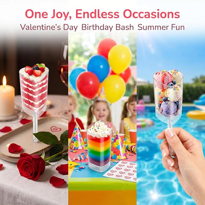 Jucoan 50 Pack Push Cake up Pop Containers, Heart Shape Plastic Cake Pop Shooter, Jelly Ice Cream Cupcake Push up Pop Containers with Lids for Wedding Birthday Baby Shower 4th of July Party