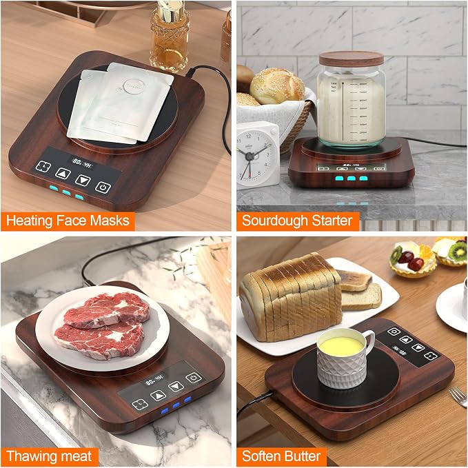 Sourdough Starter Warmer Mat - 24H Timer - Precise 1°F Thermostat Control (70-110°F) - Smart Memory Warming On/Off - Warming Heating Pad for Sour Dough Starter (Wood Grain)