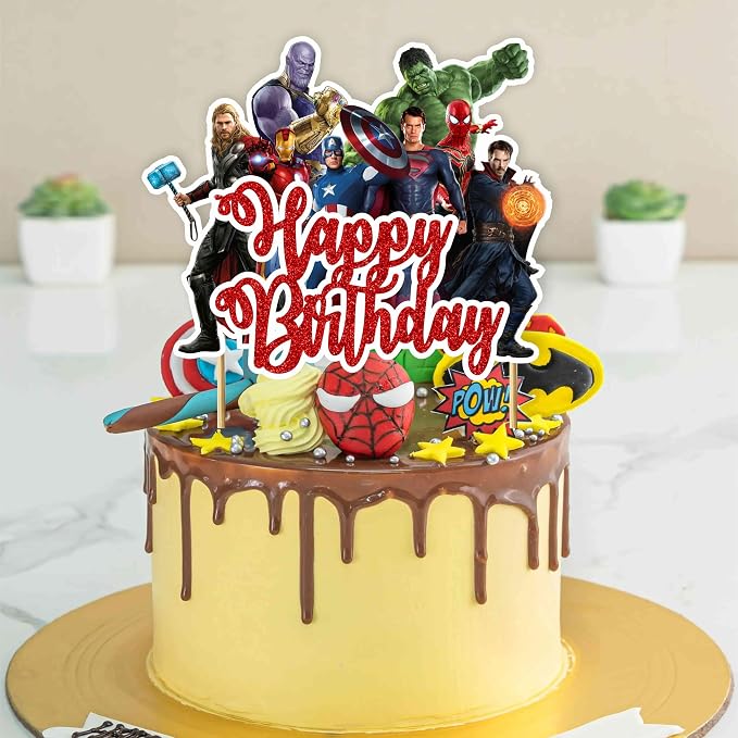 Superhero Happy Birthday Cake Topper – Comic Theme Party Decorations | Perfect for Men & Adults Celebrations | Ideal for Cakes, Cupcakes & Party Décor