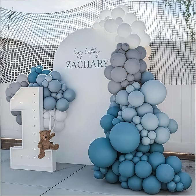 Togvu 112 Pcs Dusty Blue Grey Balloon Garland Arch Kit, Retro Slate Pastel Blue Pale Grey White Balloon Arch Kit for Boys Birthday Wedding Baby in Bloom Bridal Shower Party Decorations