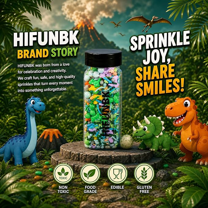 Dinosaur Sprinkles For Cake Decorating,Edible Mix Tyrannosaurus Stegosaurus Dragee For Kids Birthday Party, Colorful Sugar Pearl For Topping Cake Cupcake Cookie Icecream, By HIFUNBK