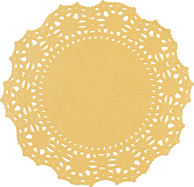 Pastry Tek 4 x 4 Inch Paper Lace Doilies, 100 Disposable Table Doilies - Elegant Lace Finish, Long Lasting, Orange Paper Doily, for Pastries, Cupcakes, Desserts - Restaurantware