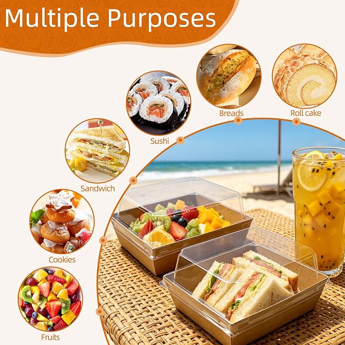 Nexboraque 100 Pack Small Charcuterie Boxes with Clear Lids, 5 Inch Disposable Square Paper Bakery Dessert Sandwich Box Mini to Go Food Containers for Cookie, Sushi, Cake Slice, Muffins