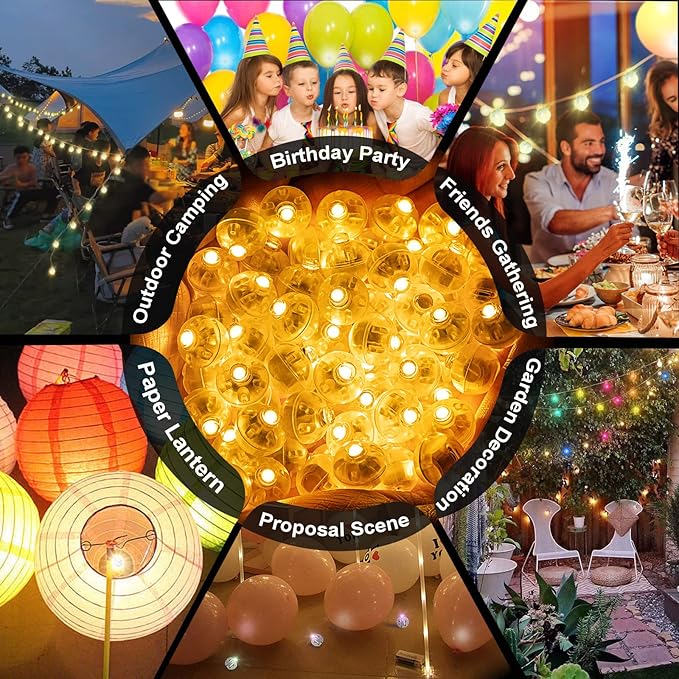 200pcs Yellow LED Balloon Light, Tiny Led Lights Round LED Ball Lamp for Balloons Birthday Party Event Fun Indoor Outdoor Wedding Decoration Halloween Christmas Supplies