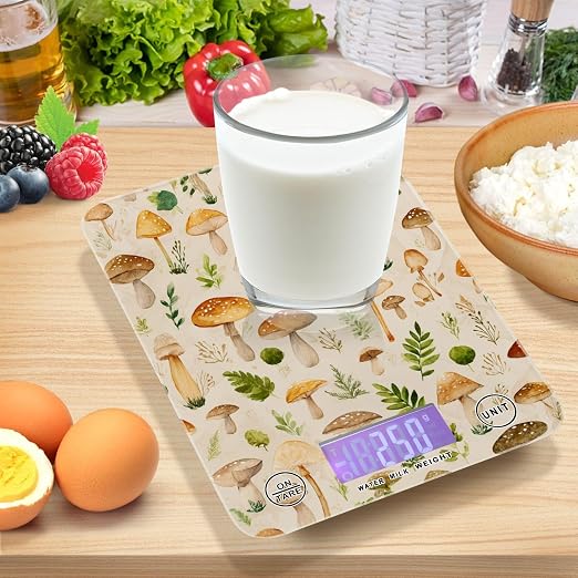 Food Scale Kitchen Scale Food Weight Scales Digital Weight Grams and Ounces Small Electronic Food Scale for Baking Cooking Watercolor Mushrooms Beige