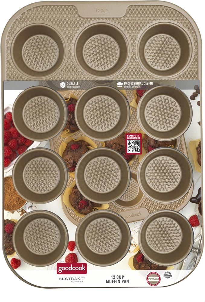 GoodCook BestBake Nonstick Textured Carbon Steel Muffin Pan, 12cp, Bronze