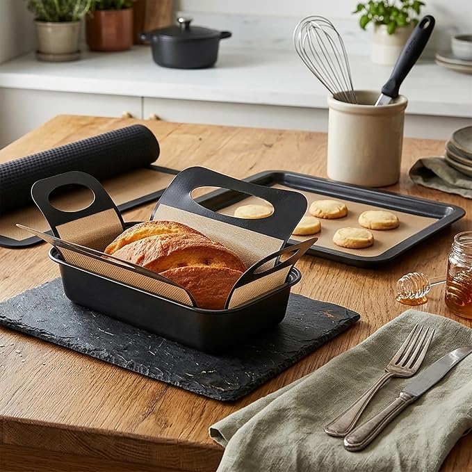 Cokuma Loaf Pans, 9*5-Inch, 2 Set with Non-stick Liners for Homemade Bread | Easy to release, Oven safe up to 440℉, Non-stick coating, Bread baking pan for banana bread meatloaf and sourdough