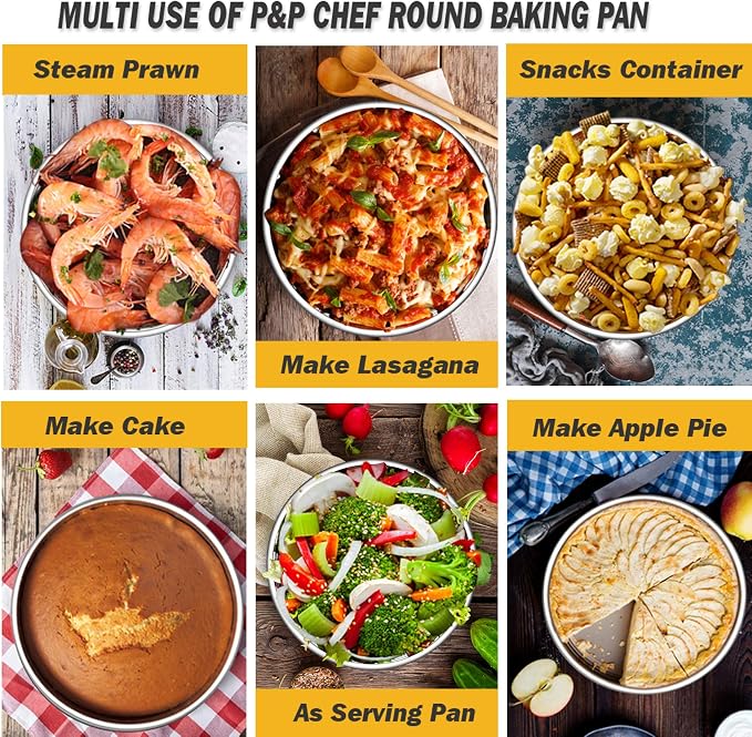 P&P CHEF Cake Pans Sets for Baking, 4" + 6" + 8" + 9.5" 4 Piece Stainless Steel Round Cake Pans Tin, Oven/Pot/Dishwasher Safe, Combination of Different Sizes, Leak-proof & Easy Clean