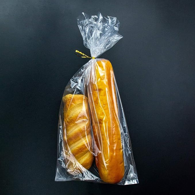 Plastic Bread Bags With Ties, 50 Pcs Printed Loaf Bags for Homemade Bread, Sourdough and Bakery Food - 8x18 Inch with 4" Side Gusset