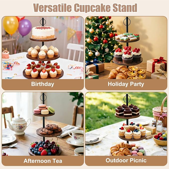 Cupcake Stand, Wood Cake Stand, Cupcake Display Stand, Wedding Cake Stands, Rotatable Cupcake Stands for Party, 3 Tier Cupcake Stand, Cup Cake Tower Stand for Birthday Anniversary Party Decoration