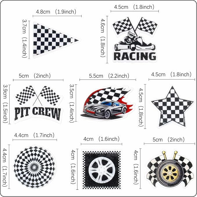 40Pcs Edible Racing Car Wheels Cupcake Toppers Black White Checkered Flags Cupcake Picks for Racing Car Baby Shower Race Car Boys Birthday Party Cake Cupcake Decorations