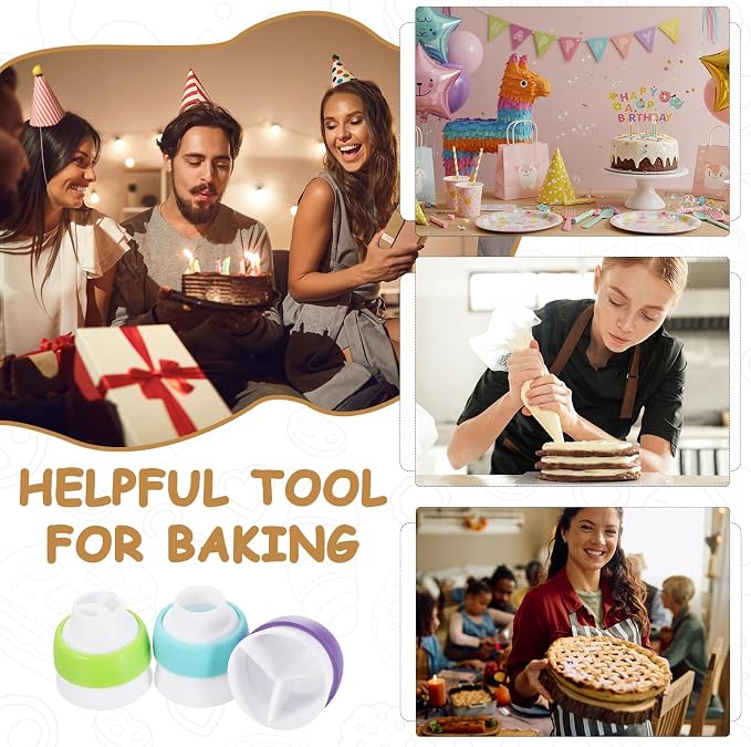 uxcell Piping Bag Couplers, 3Pcs Single Hole and 3Pcs Triple Hole Russian Nozzle Converters for Cake Decoration Tools for Baking, Cooking and Party Decorations, Blue