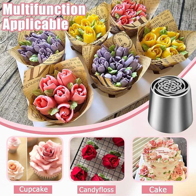 Jiozermi Extra Large Russian Piping Tip, Stainless Steel Flower Frosting Tip Icing Nozzle Floral Icing Nozzle for Birthday Cake Cupcake Decorating Frosting, Cream Baking Cookie DIY, SL44