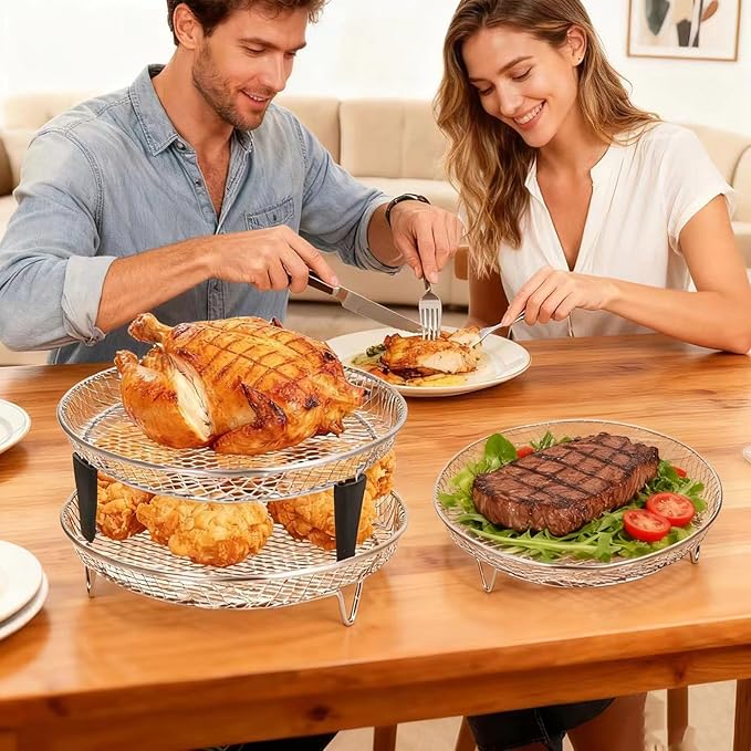 8 Inch Stackable Air Fryer Rack, Stainless Steel Cooling & Cooking Rack with Silicone Feet, Fits 4.2QT-5.8QT Air Fryers for Multi-Layer Cooking