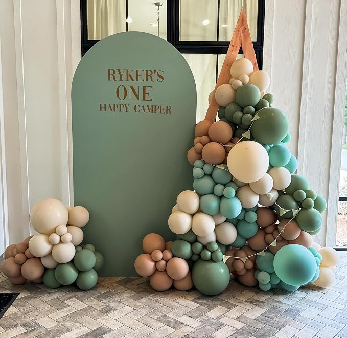 Brown and Green Balloon Arch Kit for Boys One Happy Camper Camp Bachelorette Camping Birthday Outdoor Wild Adventure Party Decorations