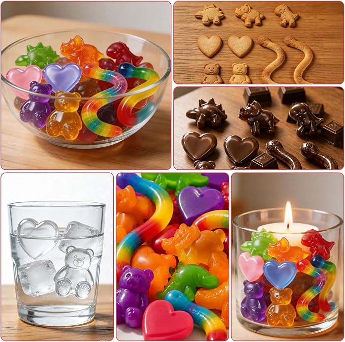 Large Gummy Bear and Worm Mold Silicone, 4 PCS No Stick Chocolate Candy Gummy Molds