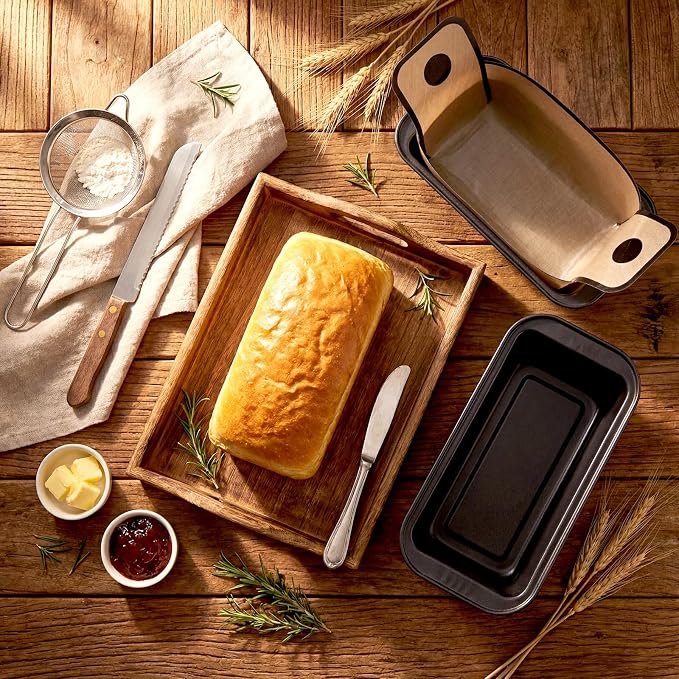 4 Pcs Loaf Pan Set with Liners 8 x 4 Inch Bread Pan and Loaf Liners for Homemade Baking Non-stick Rectangular Baking Tray for Kitchen Sourdough Banana Sandwich Home(Classic Black)
