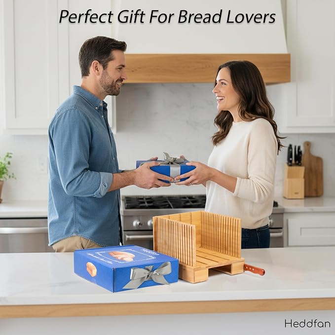 Bamboo Bread Slicer For Homemade Bread - Built-In Knife Slot, Crumb Catcher & Storage Compartment - Adjustable Extra Wide & High For Sourdough, 12” Knife Blade Included *BREAKAGE ISSUE NOW FIXED*