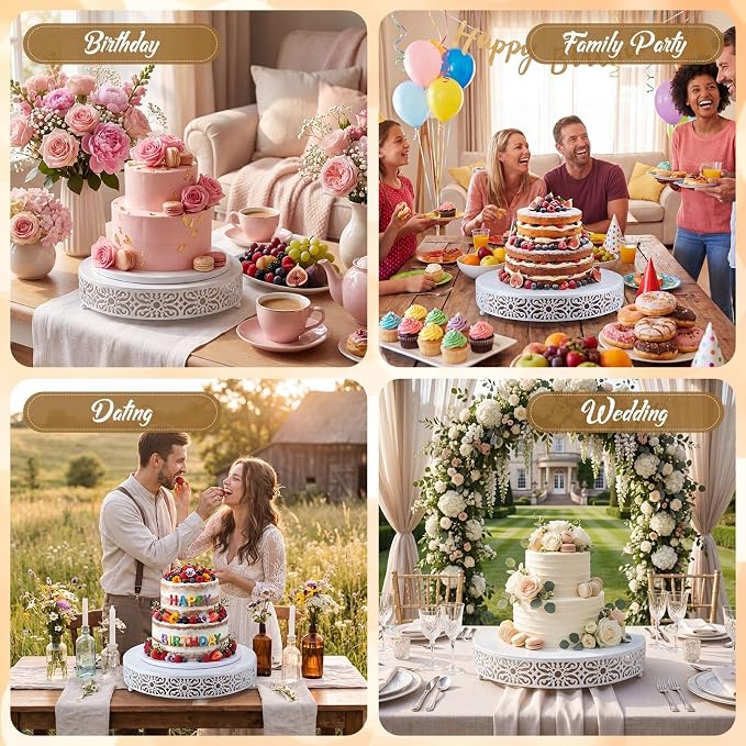Wenqik 16 Inch Cake Stand Round Metal Cupcake Dessert Wedding Cake Stand Cookies Display Holder Fruit Food Serving Tray for Table Wedding Birthday Anniversary Party Decor (White)