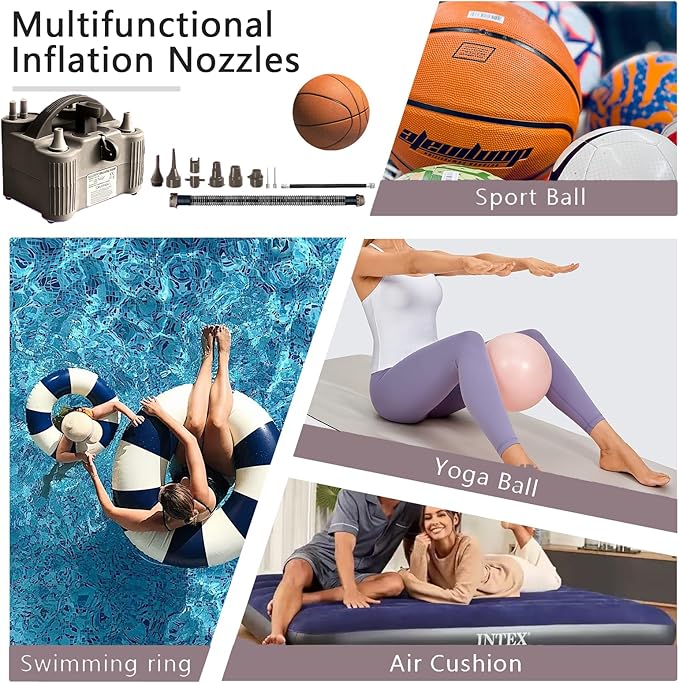 4-in-1 Electric Balloon Pump for All Balloons, Inflatables, and Sports Balls, Portable High Power Triple Inflating Ports for Latex Foil 260q Mylar Balloon