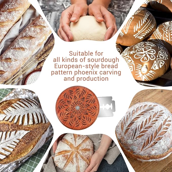 Gjinxi Bread Lame Sourdough Scoring Tool, Wooden Dough Scoring Knife with 5 Razor Blades, Ergonomic UFO Bread Lame Knives Sourdough Razor Scorer Breads Bakers Slashing Baking Tool