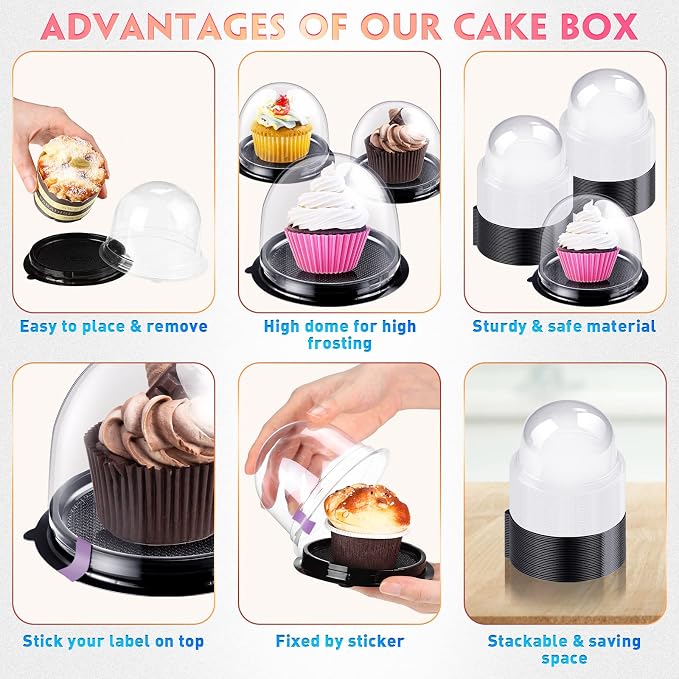 Honeydak 50 Pieces Clear Individual Cupcake Container Cupcake Carrier Holder Box Single cake Boxes Bags Cake Cups with Lid for Wedding Display Muffin Party Disposable Cookies