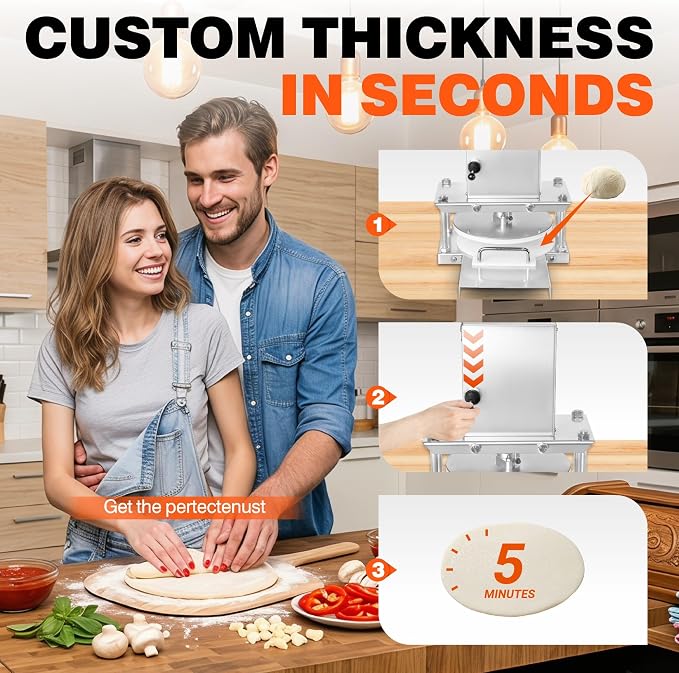 8.6" Electric Pizza Dough Press, Pizza Dough Press Machine for Commercial & Home, Stainless Steel Sheeter Roller, Automatic Dough Processor for Bakery Shop, Cafe, Household Baking