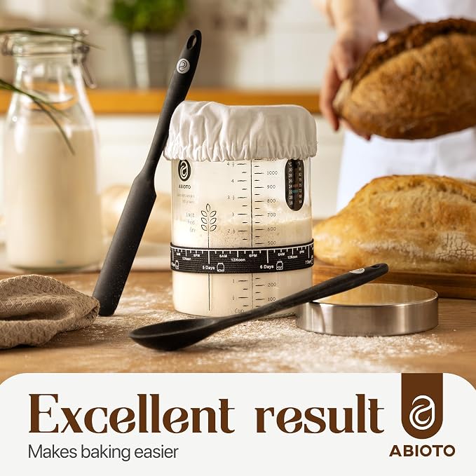 Sourdough Starter Kit with 40 oz Glass Jar – Extra Thermometer Strips and Breathable Covers Included in Sourdough Starter Jar Kit – A Perfect Sourdough Bread Starter Kit for Beginners to Expert