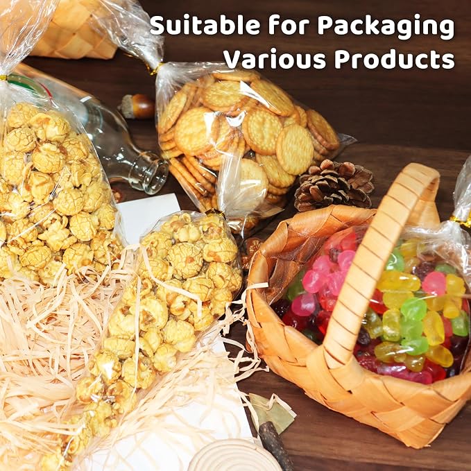 WIKDAY Cellophane Bags 100 PCS 8x11 Inches Clear Gift Gags with Ties Plastic Treat Party Favor Candy Bags for Gift Giving, Packaging Snack, Products