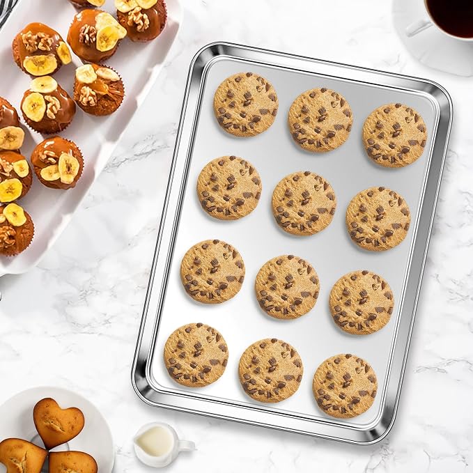 Homikit 4 Pack Baking Sheet, 9 x 13 Inches Stainless Steel Quarter Sheet Pan Set for Baking Cooking Toasting, Metal Cookie Tray Fits Toaster Oven, Non Stick & Rust Free, Dishwasher Safe