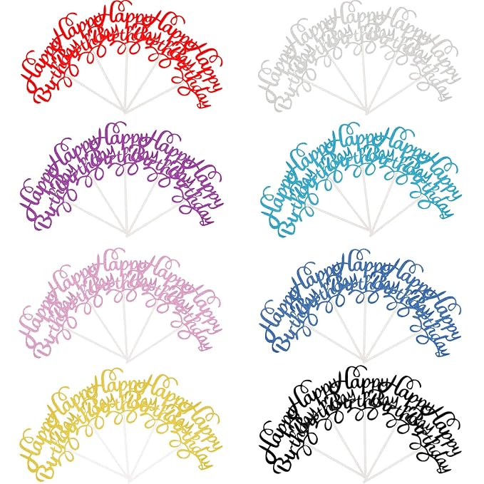 Boao 40 Pieces Happy Birthday Cake Toppers 5.3 x 3.94 in Glitter Birthday Cupcake Topper Cake Party Supplies Decorations, 8 Colors
