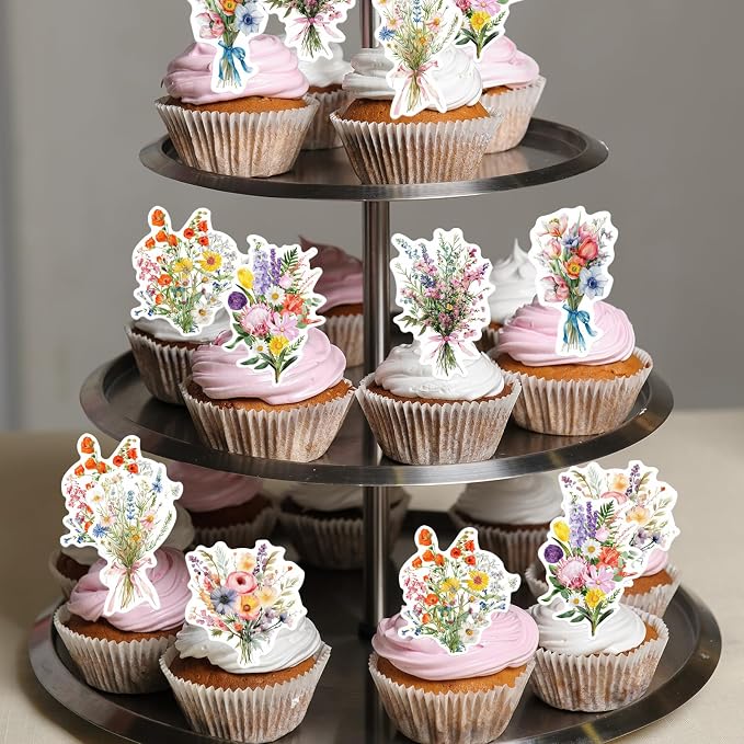 42PCS Edible Wildflower Cupcake Toppers Wafer Paper Baby in Bloom Baby Shower Decorations Flower Birthday Party Decorations Wildflower Cake Toppers for Birthday Party Supplies (Wildflowers)