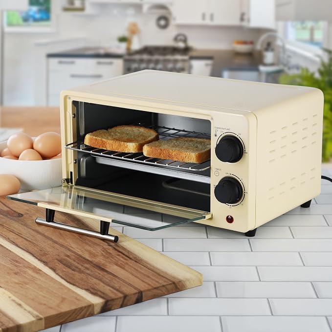 MegaChef 9.5 Quart Electric Counter Top 2 Slice Toaster Oven with Built in Timer, Bake, Broil, Toast (Cream)