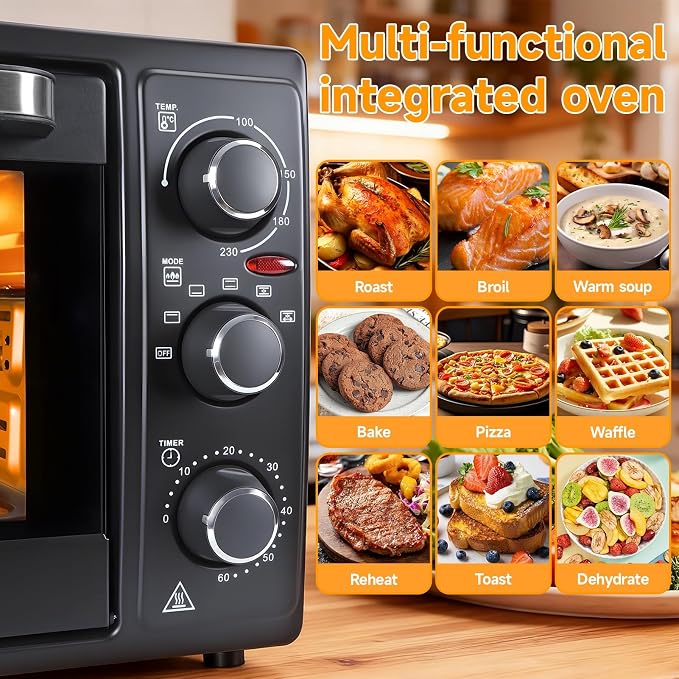 34QT/32L Kitchen Convection Oven, 1500W, Multi-Functional Countertop Toaster Oven with 60-Min Timer, Crispy Roast, Dehydrate, Rotisserie, 6 Accessories Included Black