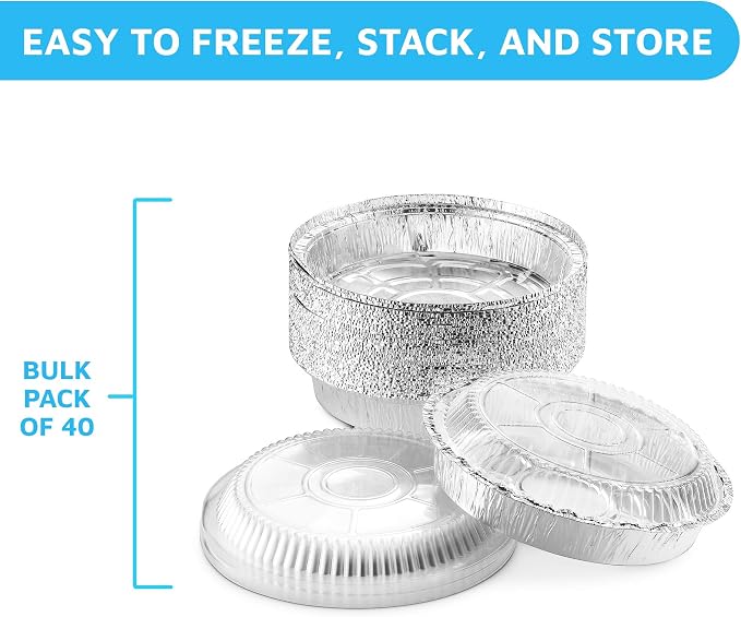 MontoPack 7” Round 40 Pack Aluminum Foil Pans with Clear Lids | Disposable Containers with Straight Walls for Storing, Baking, Meal Prep & Reheating | Freezer & Oven Safe, Recyclable