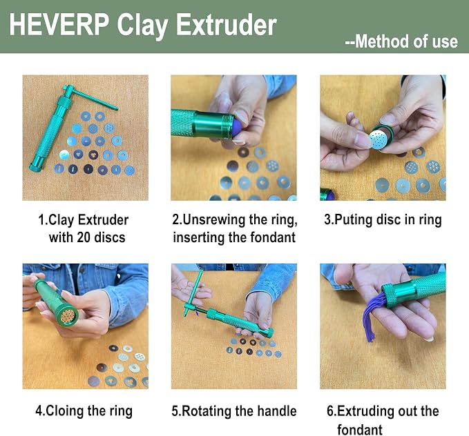 HEVERP Stainless Steel Clay Extruders Sugar Paste Extruder Cake Fondant Decorating Tool Set (Blue)