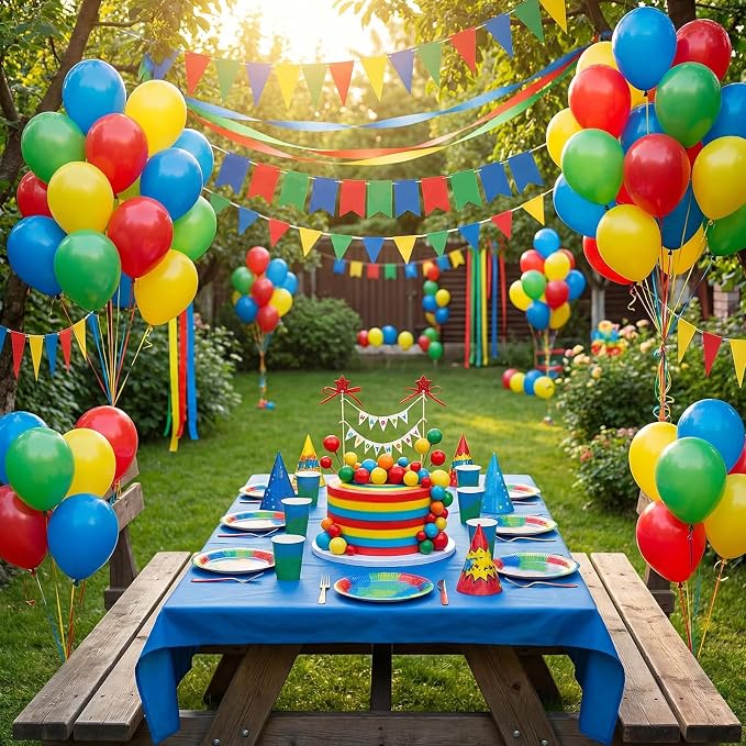 31 Pcs Happy Birthday Cake Topper Cake Bunting Topper Banner with Wood Pole Rainbow Garland with Bow Ribbon Balloon, Mini Cupcake Decor for Birthday Baby Shower (Rainbow Color)