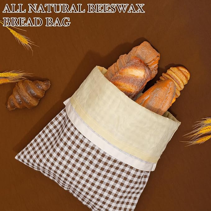 2-Pack Reusable Beeswax Bread Bags for Sourdough, Natural Linen Bag for Homemade Bread,Extend the insurance period(Coffee)
