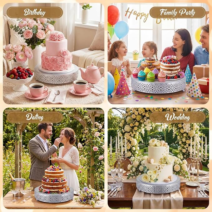 Wenqik Cake Stand 12 Inch Round Metal Cupcake Dessert Wedding Cake Stand Cookies Display Holder Fruit Serving Tray for Table Wedding Birthday Anniversary Party, Silver