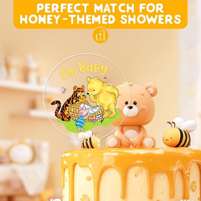Woodamore Classic Pooh Baby Shower Cake Topper - Acrylic Cake Topper Baby Shower Decorations, Pooh Cupcake Toppers Winnie Birthday Decorations